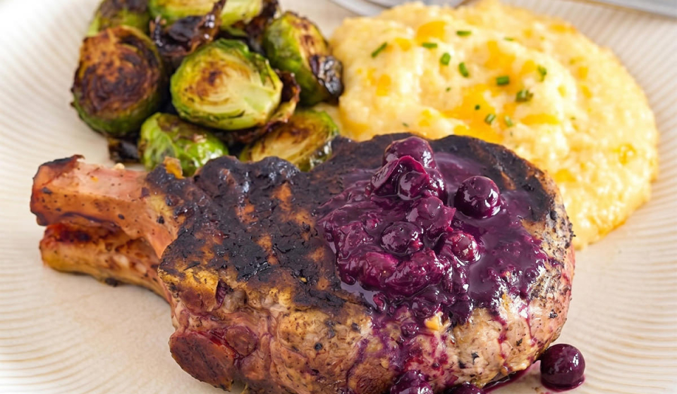 Grilled Pork Chop with Blueberry BBQ Sauce