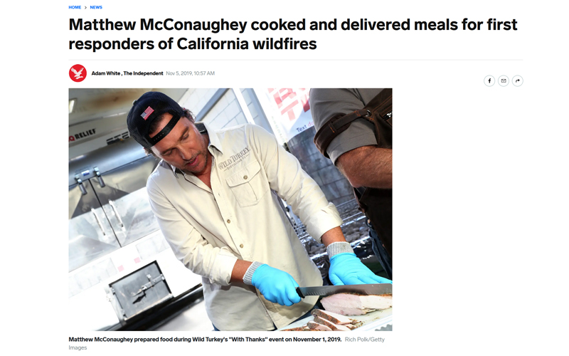 Matthew McConaughey cooked and delivered meals for first responders of California wildfires