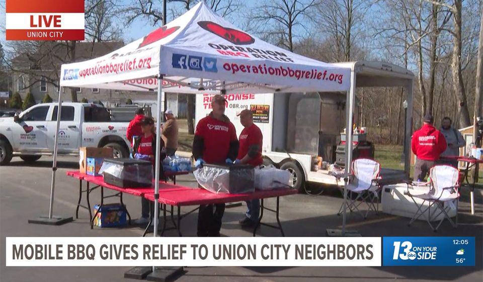 Operation BBQ Relief in Union City, Three Rivers providing hot meals to victims of the tornadoes